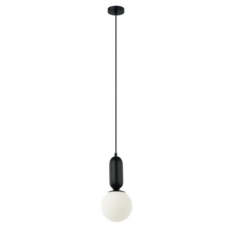 Dostępne od ręki Czarna lampa wisząca kula Aldeva z mlecznym szklanym kloszem E27 nowoczesna