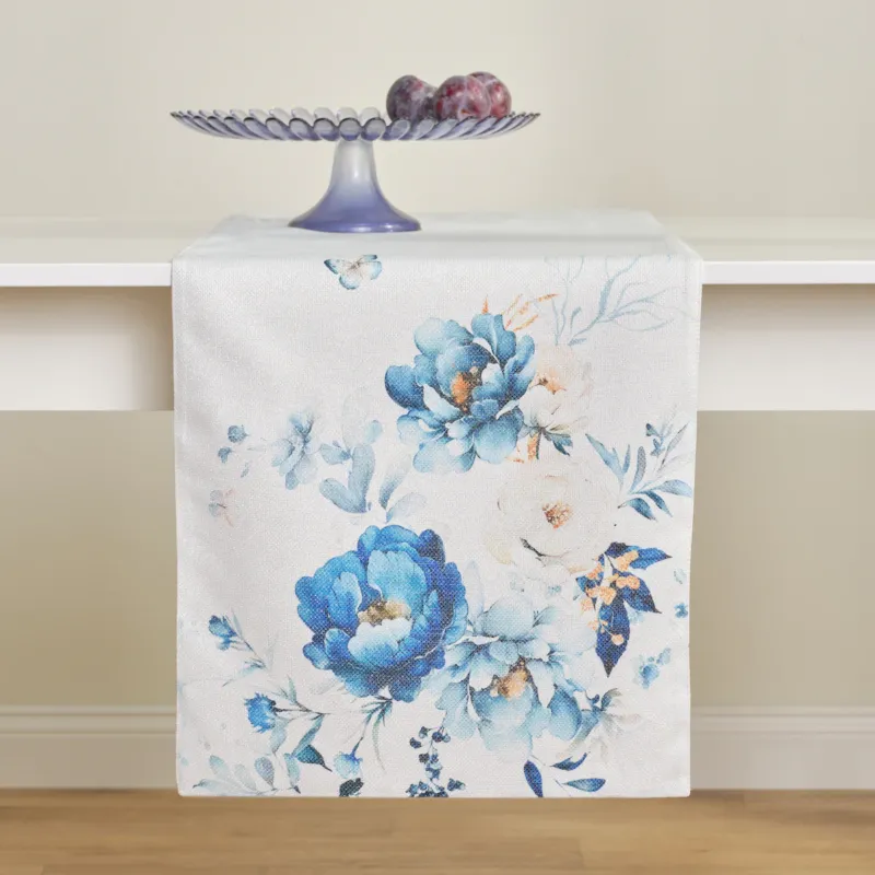 Wyjątkowa oferta Bieżnik z nadrukiem Cyanelis 40x180 cm z motywem kwiatowym -
