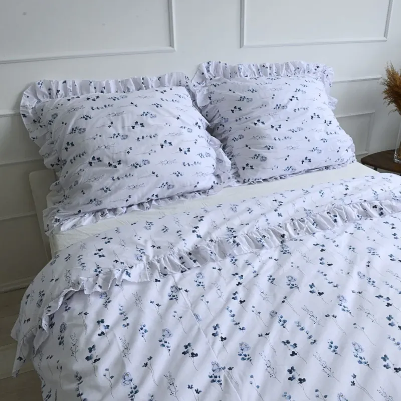 Premium Poszewka Pościel Na Poduszkę Z Ozdobną Falbanką 70X80 Cm Niebieska Łączka -
