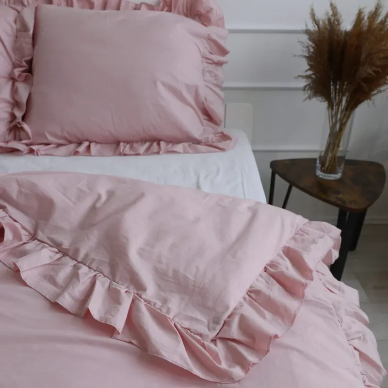Poszewka Pościel Na Kołdrę Z Falbanką Brudny Róż 160X200 Cm - Oferta limitowana