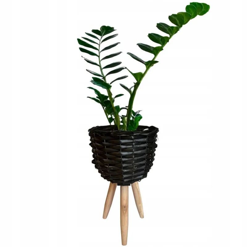 DONICZKA NA NÓŻKACH KWIETNIK CZARNA 34cm do salonu domu drewniana boho - Do wyczerpania zapasów