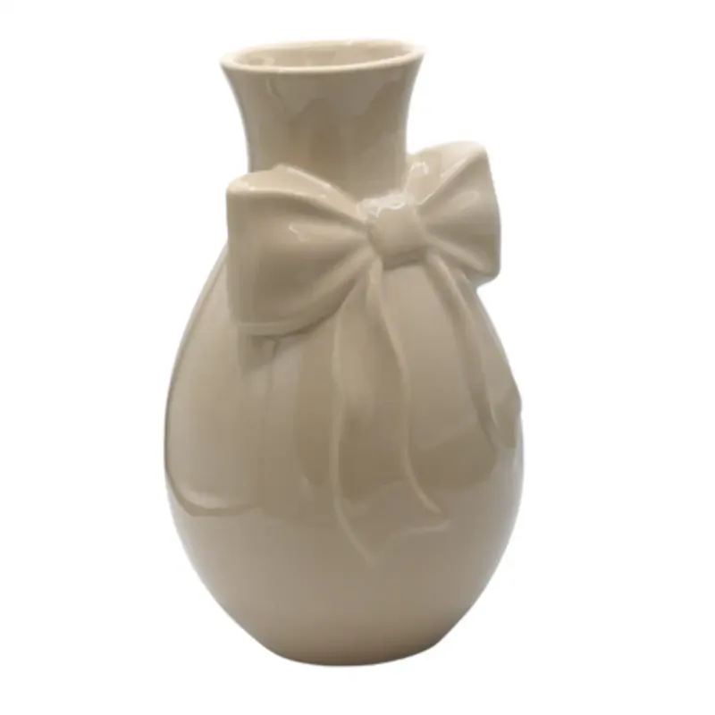 Okazja Wazon ceramiczny 29,4x17,5x17,5 cm beżowy z beżową kokardą -