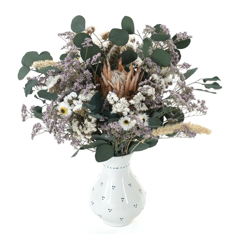 Bukiet suszonych kwiatów Perle premium - protea, zatrwian, eukaliptus - Taniej