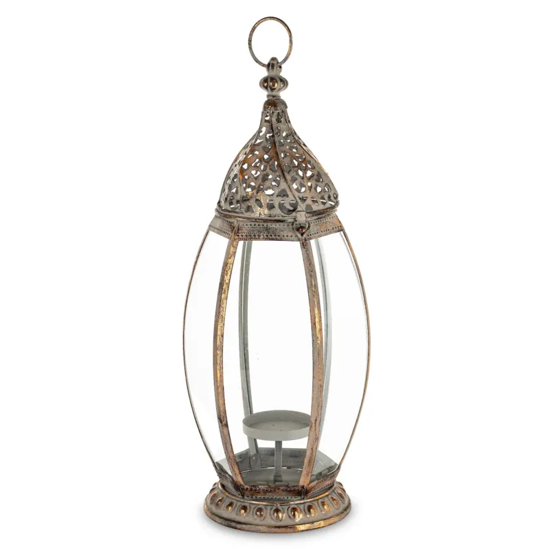 Lampion metalowy ze szkłem 53x17,5x17,5 cm OVALENA - Zamów teraz