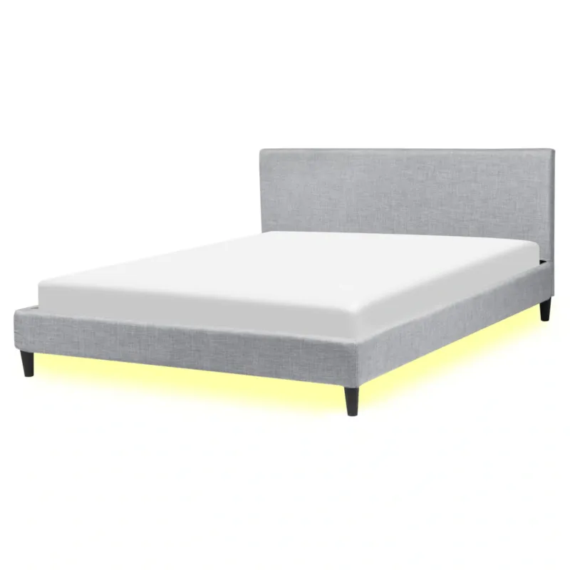Kup teraz Łóżko tapicerowane LED 160 x 200 cm szare FITOU -