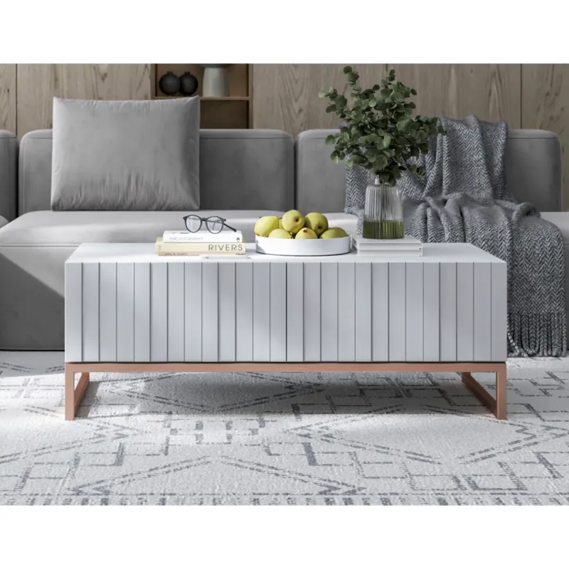 Niska cena Nowoczesny Stolik kawowy Glamour prostokątny elegancka ława biały Mat 110 cm -