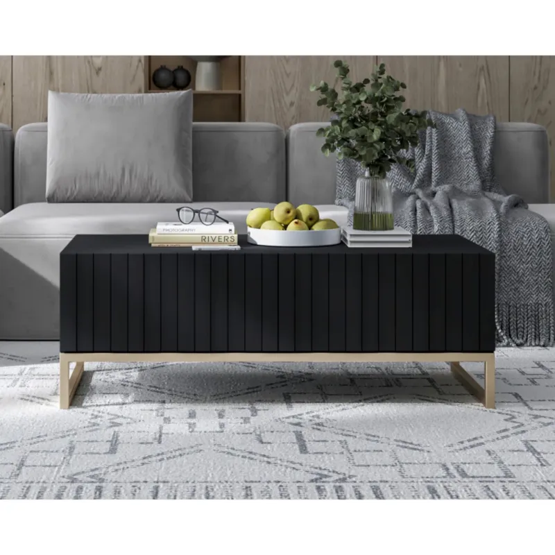 Nowoczesny Stolik kawowy Glamour prostokątny elegancka ława czarny Mat 110 cm - Hit cenowy