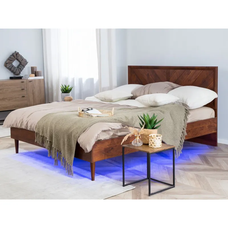 Popularny Łóżko LED MIALET 160 x 200 cm Ciemnobrązowy -