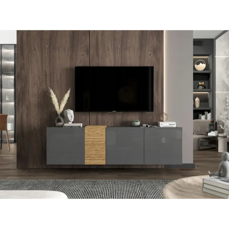 Popularny Wisząca Szafka RTV Komoda RTV Loft Grafit połysk 160 cm -