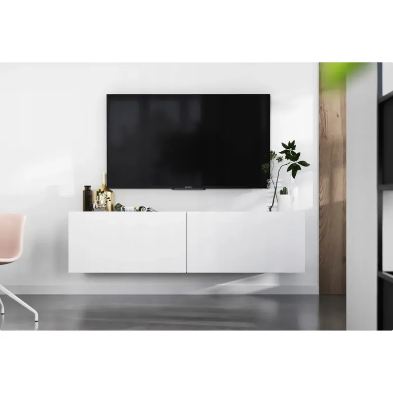 Wisząca Szafka RTV Komoda Loft Industrialna Biały MAT 120 cm - Ekspresowa dostawa