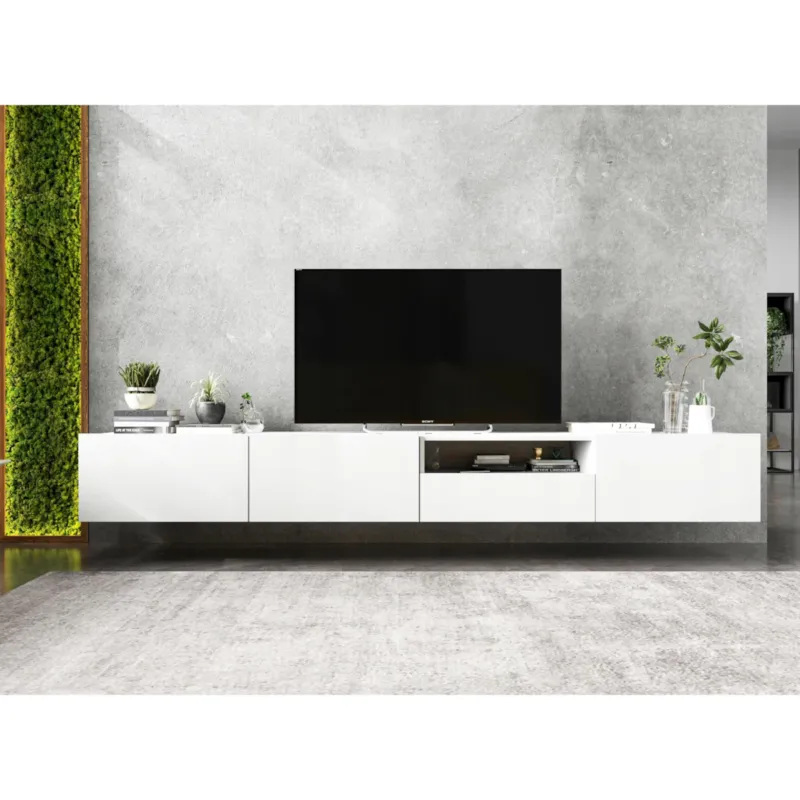 Oferta Szafka RTV Loft Wisząca Biały MAT Komoda RTV Szuflada 240 cm -