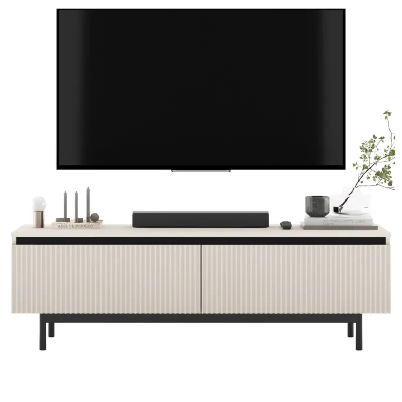 Nowoczesna Szafka RTV Komoda Glamour RTV Kaszmir Mat rama w kolorze czarnym 140 cm - Wyjątkowa oferta