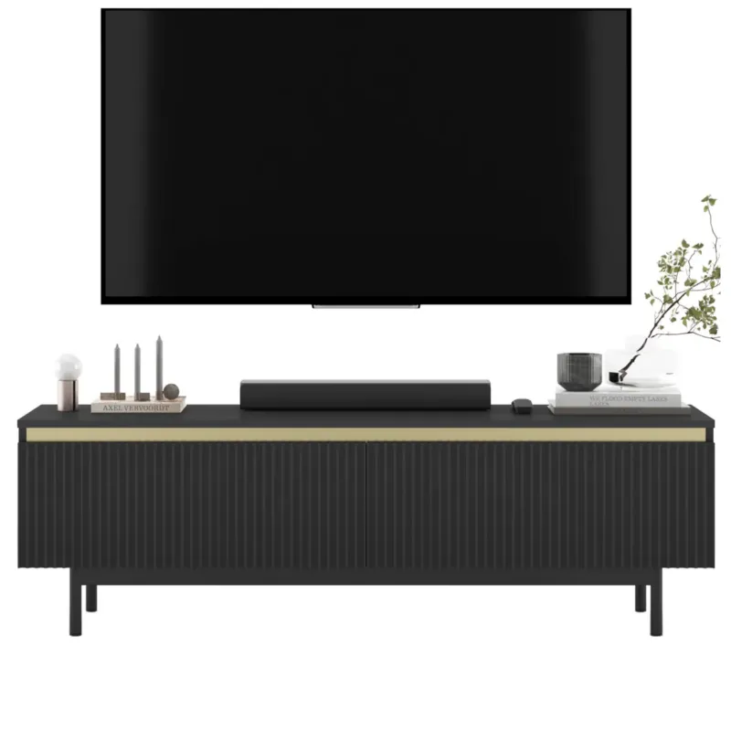 Nowoczesna Szafka RTV Komoda Glamour RTV Czarny Mat rama w kolorze czarnym 140 cm - Sprawdź teraz