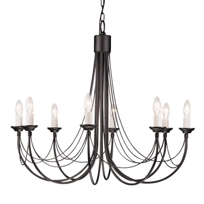 Lampa wisząca Żyrandol Carisbrooke CB8-BLACK Elstead Lighting 8x60W E14 Stal Czarny Zniżka