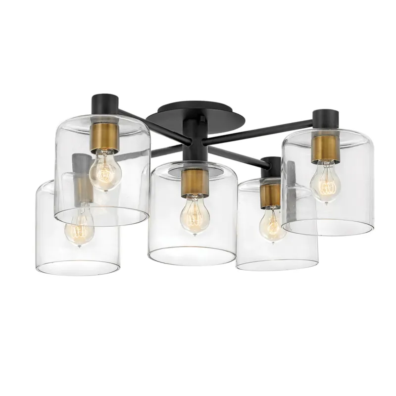 Dostępne od ręki Lampa sufitowa Żyrandol Axel QN-AXEL5-BK Quintiesse 5xE27 60W Stal, Szkło Czarne/ Stary mosiądz