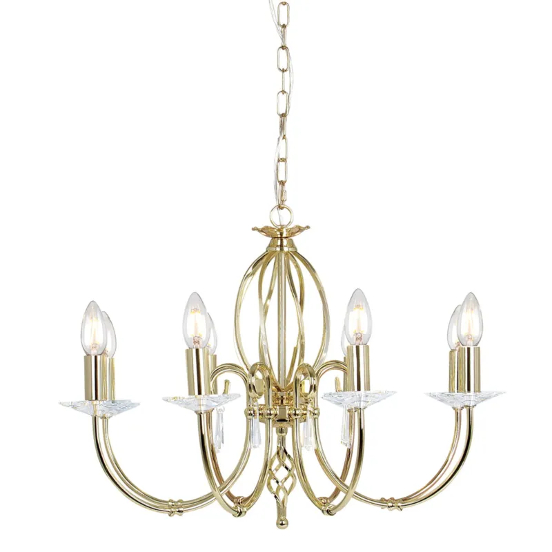 Lampa wisząca Żyrandol Aegean AG8-POL-BRASS Elstead Lighting 8x60W E14 Stal Złoty Wysoka jakość