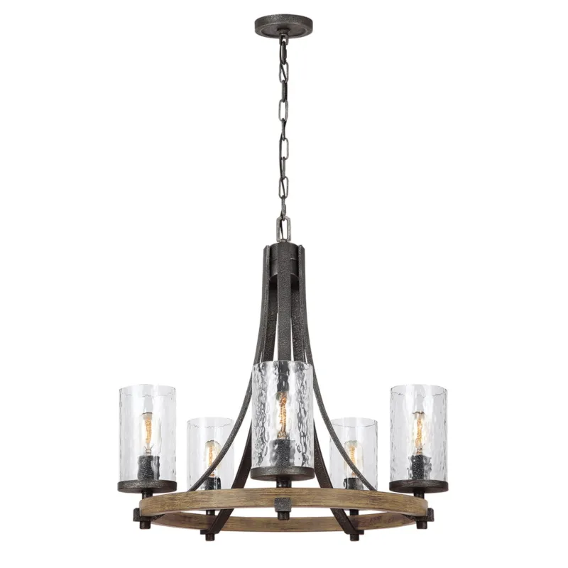 Lampa wisząca Żyrandol Angelo QN-ANGELO5 Quintiesse 5xE27 60W Stal, Szkło dekoracyjne Stare drewno dębowe/ Ciemne żelazo Wyprzedaż