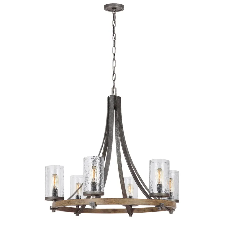 Tylko do końca tygodnia Lampa wisząca Żyrandol Angelo QN-ANGELO6 Quintiesse 6xE27 60W Stal, Szkło dekoracyjne Stare drewno dębowe/ Ciemne żelazo