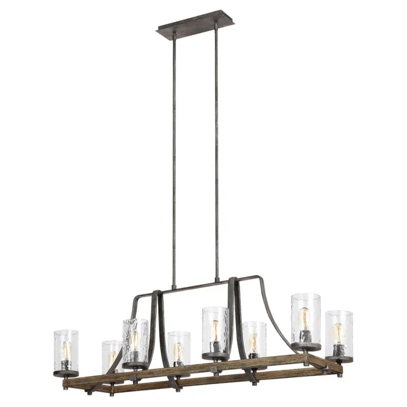 Wyjątkowa oferta Lampa wisząca Żyrandol Angelo QN-ANGELO8-ISLE Quintiesse 8xE27 60W Stal, Szkło dekoracyjne Stare drewno dębowe/ Ciemne żelazo