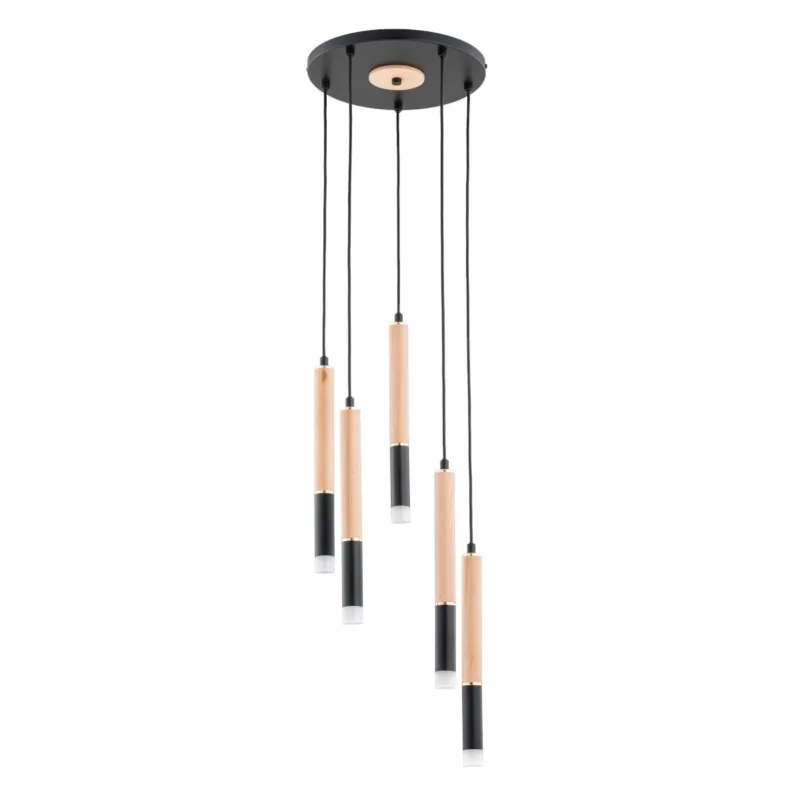 Lampa wisząca Rodeo 63222 Alfa 5xG9 LED Metal/Drewno Czarny - Złoty - Jasne Drewno Okazja