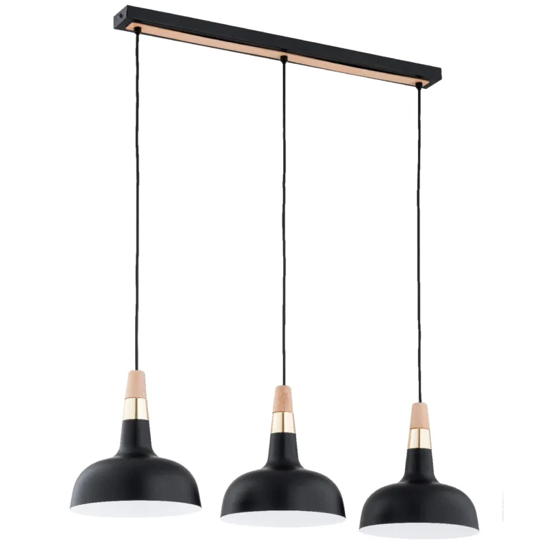Lampa wisząca Rodos 62483 Alfa 3xE27 LED Metal/Drewno Czarny - Złoty - Jasne Drewno Wybór klientów