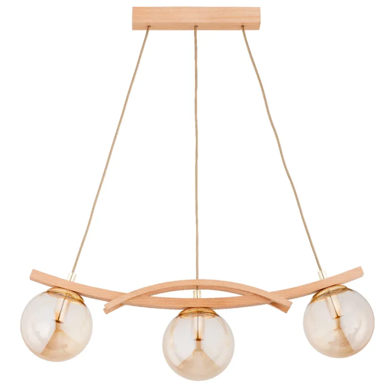 Lampa wisząca Sana 62495 Alfa 3xE14 LED Drewno/Metal Jasne Drewno - Złoto Wysoka jakość