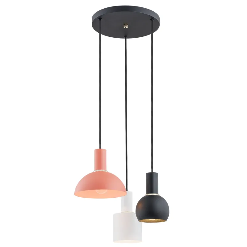 Lampa Wisząca Sines 1480 Argon 3xE27 15W Stal Lakierowana/ Stal Mosiądzowana , Mix (Biały/ Czarny Premium