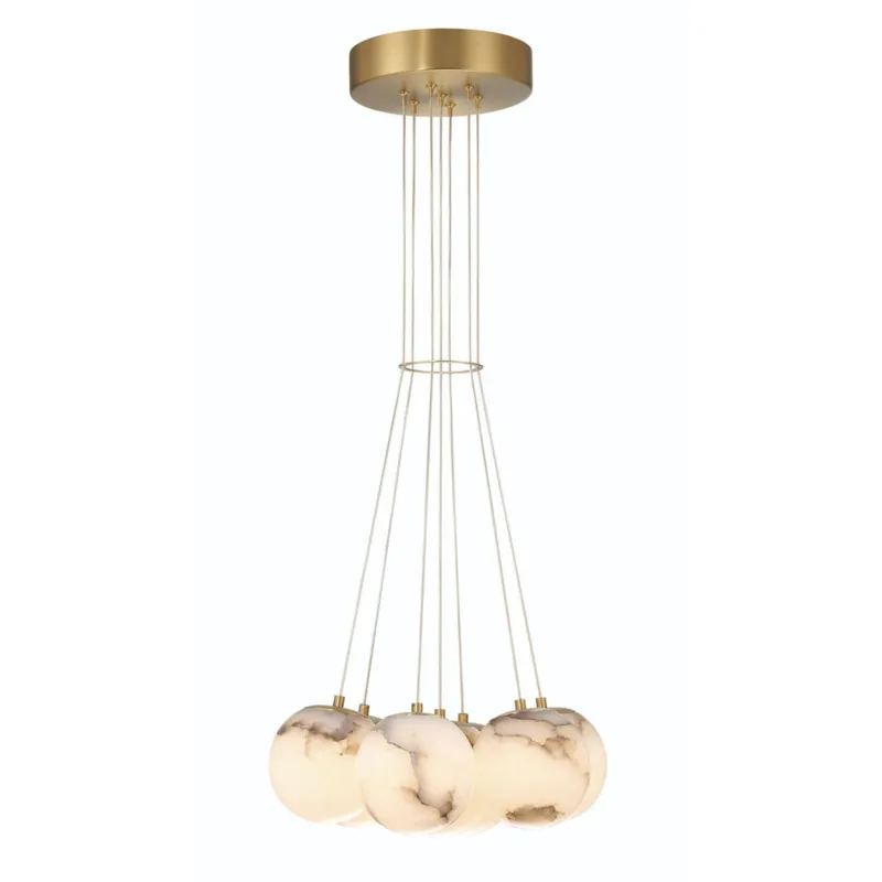 Niska cena Lampa wisząca sufitowa Kepler QN-KEPLER-7P-BG Eurofase 7x7W LED Stal/Alabaster Złoty/Biały
