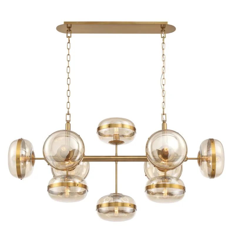 Promocja Lampa wisząca sufitowa Nottingham QN-NOTTINGHAM-10LP-AB Eurofase 10x40W E27 Stal/Szkło /Złoty/Bursztynowy