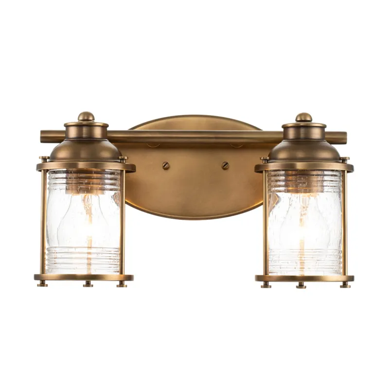 Lampa ścienna kinkiet Ashland Bay QN-ASHLANDBAY2-NBR-BATH Quintiesse 2xE27 60W Stal, Szkło z bąbelkami powietrza Naturalny mosiądz Dostępne od ręki