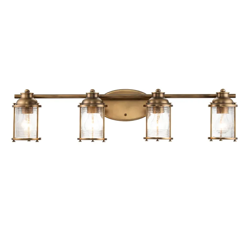 Ekspresowa dostawa Lampa ścienna kinkiet Ashland Bay QN-ASHLANDBAY4-NBR-BATH Quintiesse 4xE27 60W Stal, Szkło z bąbelkami powietrza Naturalny mosiądz
