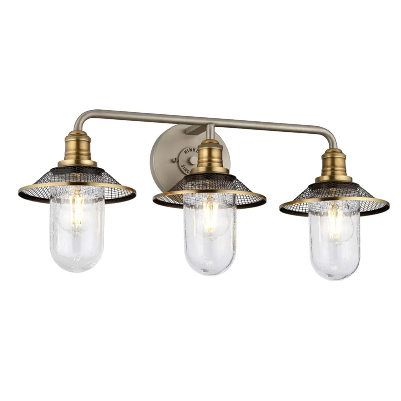 Tani Lampa ścienna kinkiet Rigby QN-RIGBY3-BATH-AN Quintiesse 3xE27 40W Stal, Szkło z bąbelkami powietrza Antyczny nikiel/ Stary mosiądz