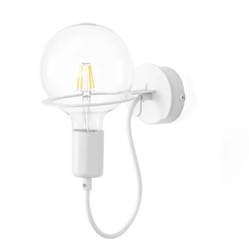 Biała lampa ścienna Loft Metal Wall kinkiet z białym przewodem i żarówką LED 7W - Kolorowe Kable Tani