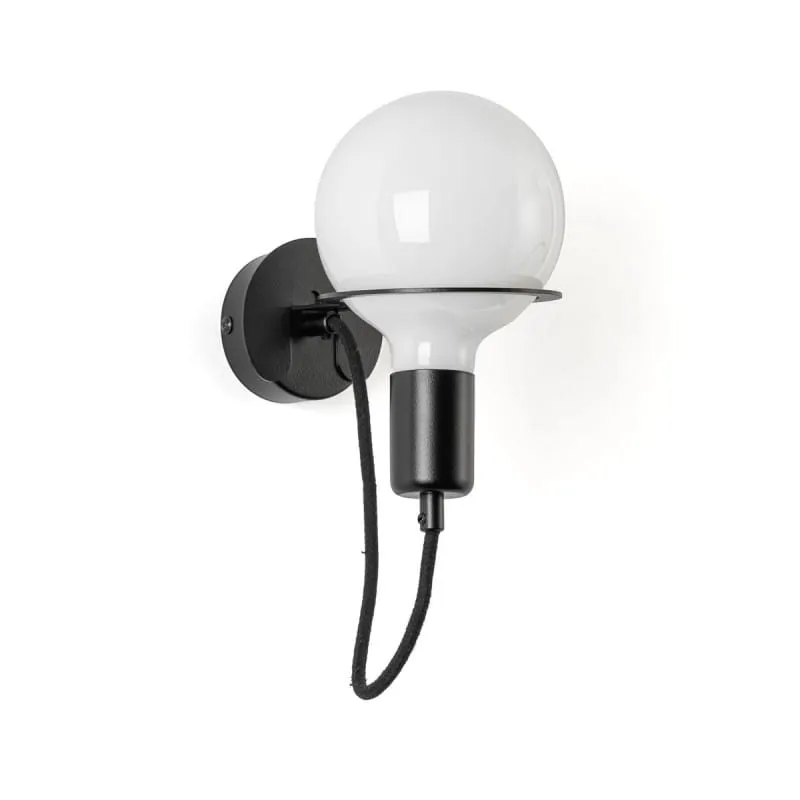 Premium Czarna lampa ścienna Loft Metal Wall kinkiet z czarnym przewodem i mleczną żarówką LED 4W KOLOROWE KABLE