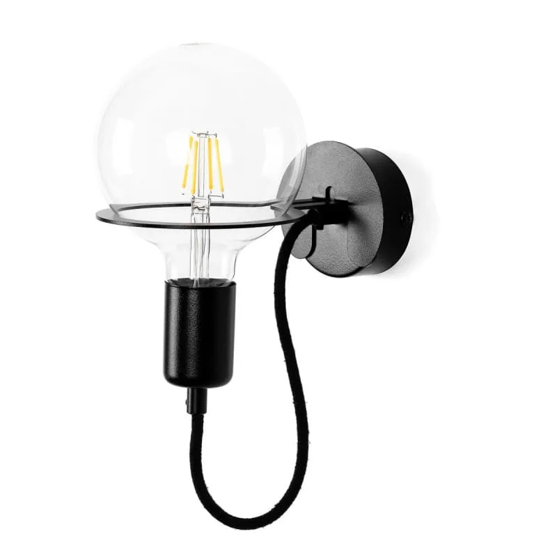 Czarna lampa ścienna Loft Metal Wall kinkiet z czarnym przewodem i żarówką LED 4W KOLOROWE KABLE Rabat