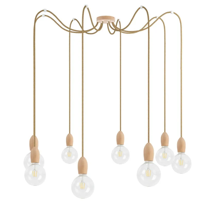 Nowość Drewniana lampa wisząca Loft Multi Eco Line X8 TYP A - Kolorowe Kable
