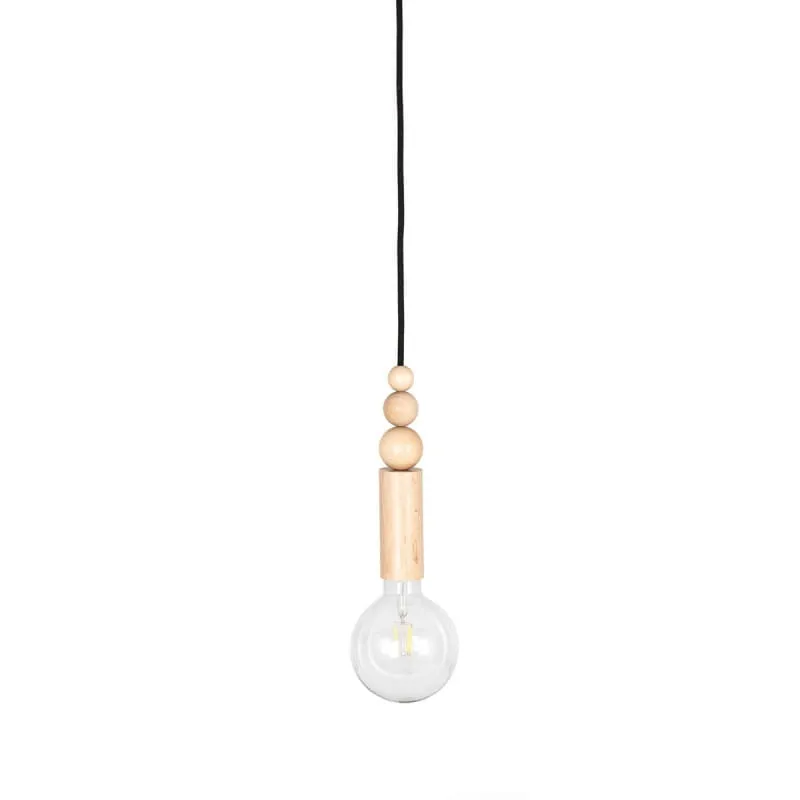 Bezpieczne zakupy Drewniana lampa wisząca z koralikami Loft Rullo z przewodem w czarnym bawełnianym oplocie - Kolorowe Kable