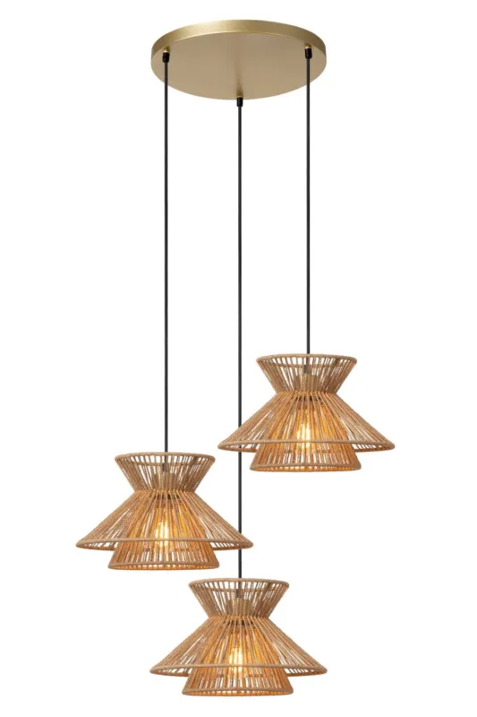Lampa wisząca Tasman drewno jasne i ciemne, złoty i odcienie złota E27 10420/03/72 - Lucide Promocja