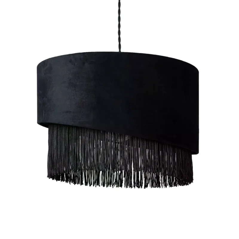 Dodaj do koszyka Lampa Wisząca z Czarnego Aksamitu 40cm Abruzzo Fonte E27