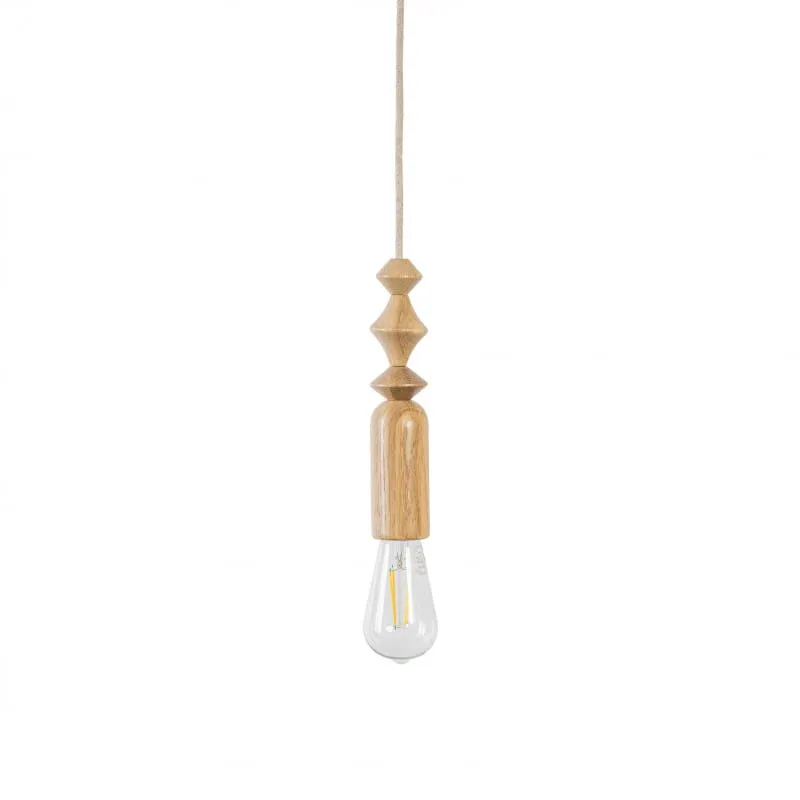 Wyprzedaż Lampa wisząca z dębowymi koralikami Loft Tammi biała maskownica i przewód w lnianym oplocie - Kolorowe Kable