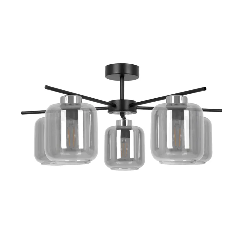 Niska cena Lampa sufitowa PIEGA K-5517 Czarny, grafitowy, srebrny 5 źr., E27, 15W LED - Kaja