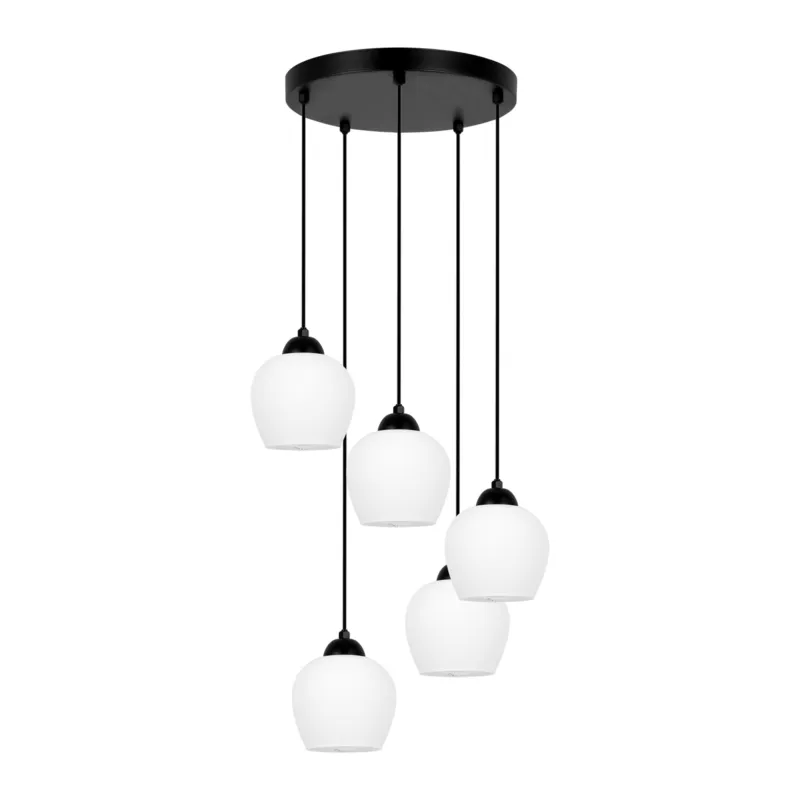 Lampa wisząca ABRO K-5602 Czarny, biały 5 źr., E27, 15W LED - Kaja Ekspresowa dostawa
