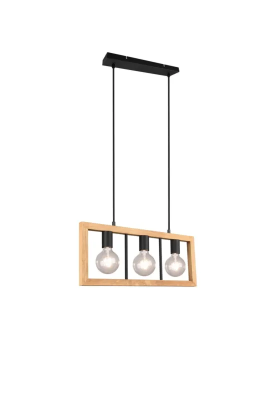 Lampa wisząca Agra drewno jasne i ciemne, czarny E27 313800332 - Trio Ostatnie sztuki