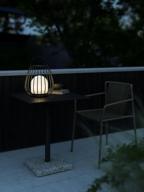 Zniżka Mobilna lampa zewnętrzna LED Jim To-Go kula w czarnej klatce, ściemniacz, ładowana USB, IP54
