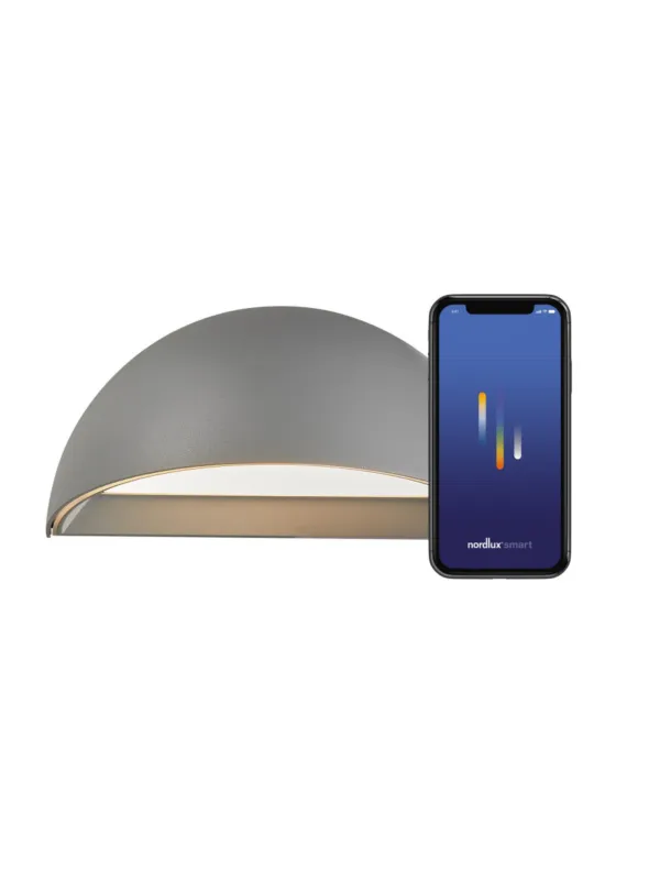Tani Szary nowoczesny kinkiet zewnętrzny Arcus, na elewację, z IP54, Smart - sterowany Bluetooth