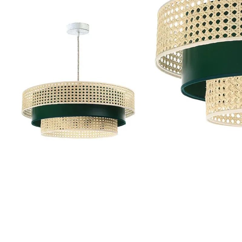 Rabat Lampa rattan-satyna wisząca w stylu boho 60cm - do salonu sypialni (Rotang-011, 1xE27) ręcznie robiona