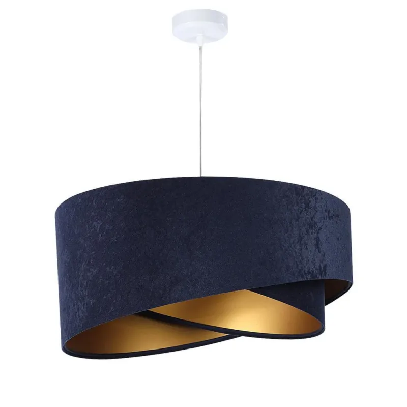 Abażur Lea - granatowa lampa wisząca welurowa, do salonu, sypialni (asymetria 1xE27) ręcznie wykonana Oferta