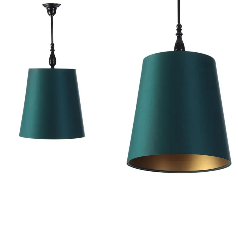Zamów teraz Satynowy rustykalny abażur -zielona lampa wisząca (czarny metal) Gardenia, ręcznie robiona