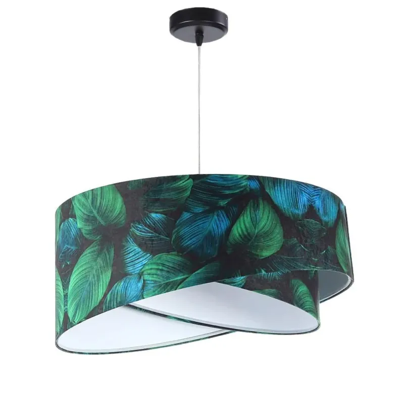 Abażur Jungle - zielona lampa wisząca welurowa, do salonu, sypialni (asymetria - liście 1xE27) ręcznie robiona Nowy