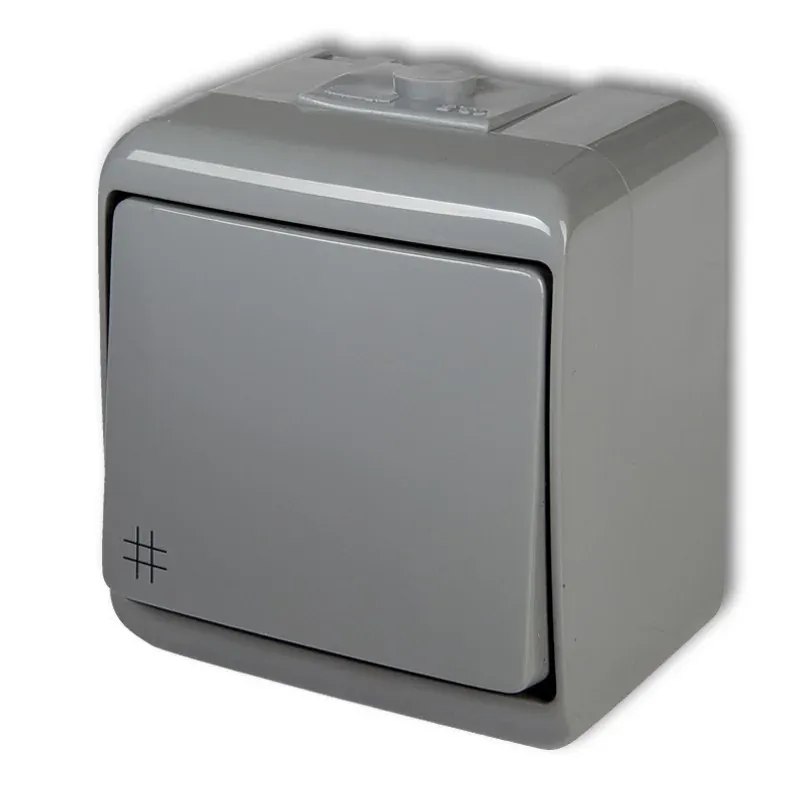 Wyjątkowa oferta Popielaty włącznik krzyżowy natynkowy IP44 10WHE-6 JUNIOR KARLIK